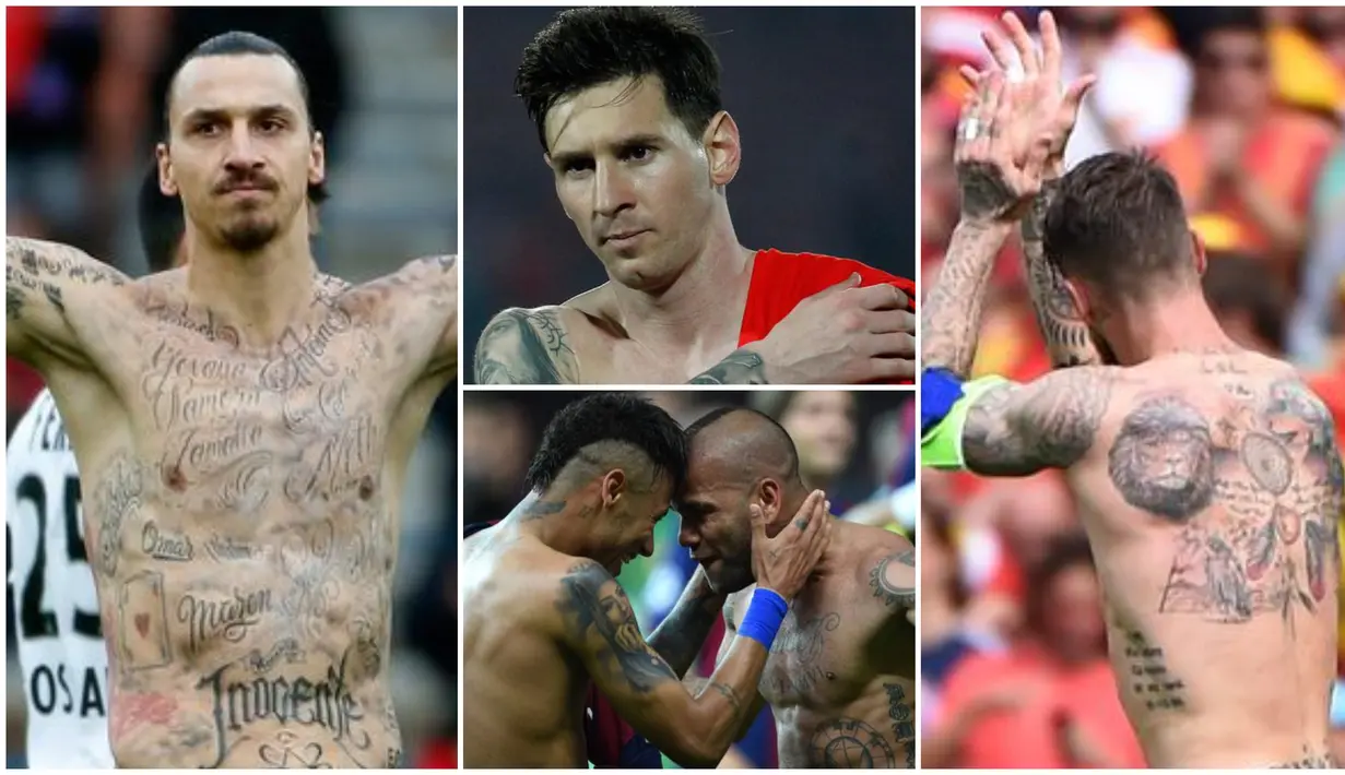 Berikut ini para pesepak bola yang memiliki tato di tubuhnya. Diantaranya adalah Lionel Messi, Zlatan Ibrahimovic dan Sergio Ramos.