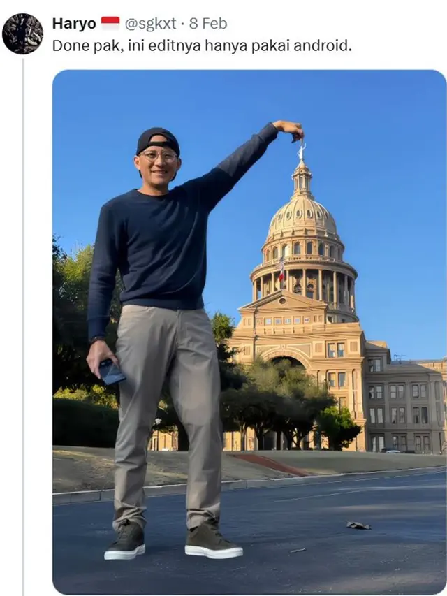 6 Potret Sandiaga Uno Minta Fotonya di Texas Capitol Diedit Netizen, Hasilnya Kocak