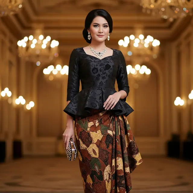 Model Atasan Brokat Hitam Bawahan Batik Terbaru