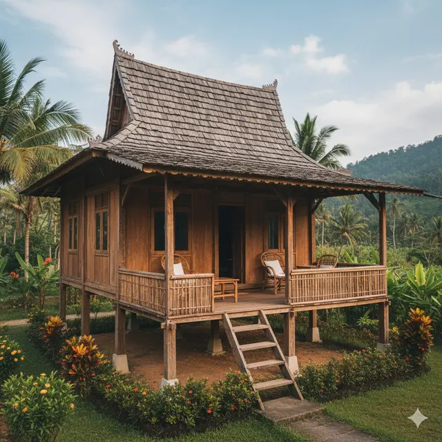 Model Rumah Ukuran Kecil di Lokasi Pedesaan yang Nyaman. Gemini