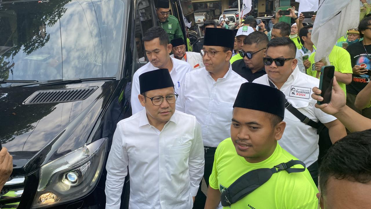 Pasangan bakal calon presiden dan wakil presiden Koalisi Perubahan, Anies Baswedan dan Muhaimin Iskandar atau Cak Imin (AMIN) bertandang ke DPP PKB, Jalan Raden Saleh Raya, Senen Jakarta Pusat, Kamis, (19/10/2023).