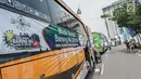 Puluhan bus membawa warga Nahdliyin dalam Mudik Bareng Berkah di Jakarta, Kamis (30/5). Total, Mandiri memberangkatkan 22.964 pemudik Ke kampung halaman pada Idul Fitri 1440 H dengan berbagai moda transportasi, termasuk bis, kereta api, kapal laut dan pesawat. (Liputan6.com/Faizal Fanani)
