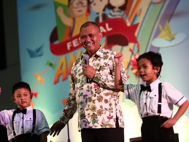 Ketua KPK Agus Raharjo memberikan sambutan saat membuka Festival Anak Jujur 2016 di area Ecovention, Jakarta, Rabu (31/8). Anak-anak berusia 5-12 tahun mengikuti Festival Anak Jujur  yang digelar KPK dari 31 Agustus-1 Juli. (Liputan6.com/Faizal Fanani)