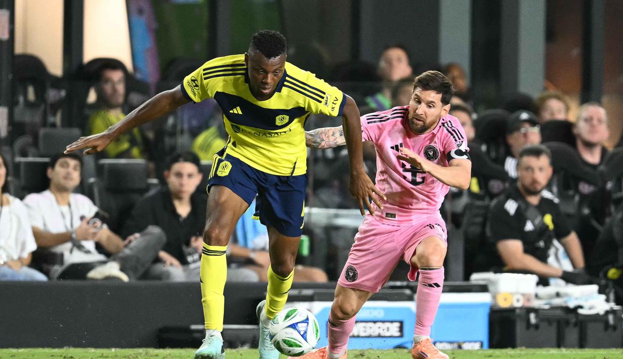 Duel Inter Miami vs Nashville merupakan laga pertama babak playoff MLS dalam format best of three Eastern Conference. (Chandan Khanna/AFP)