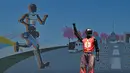 Sebuah robot tampil setelah lomba lari setengah maraton robot humanoid di Beijing pada tanggal 19 April 2025. (Pedro PARDO/AFP)