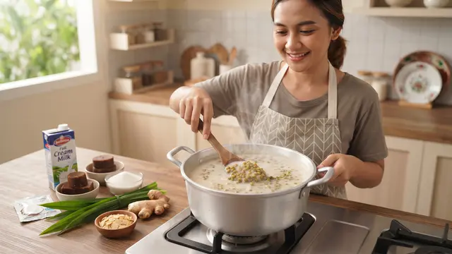 Membuat Bubur Kacang Hijau Susu Full Cream