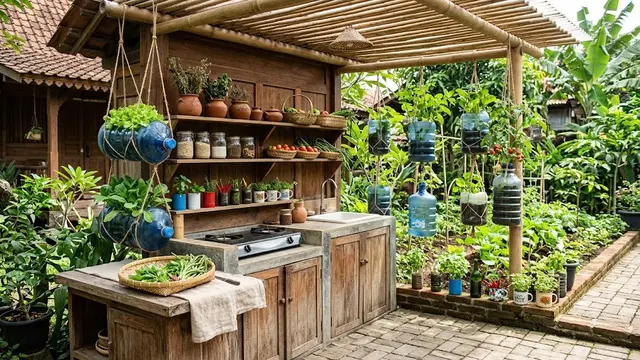 Dapur Terbuka dengan Kebun Sayur Mini (AI Generated)