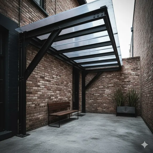 Kanopi Cantilever dengan Sentuhan Industrial