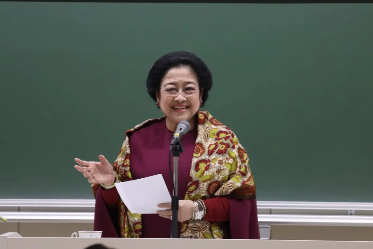 Megawati Soekarnoputri menyampaikan orasi ilmiah di hadapan mahasiswa-mahasiswi Universitas Soka, Tokyo, Jepang, Rabu (8/1/2020).