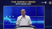 Menparekraf Sandiaga Uno di The Weekly Brief with Sandi Uno, Senin, 5 Desember 2022.&nbsp; (Liputan6.com/Henry)