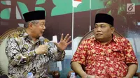 Anggota Komisi XI F-PDIP Hendrawan Supratikno (kiri) bersama Waketum Partai Gerindra Arief Poyuono saat diskusi di Jakarta, Kamis (11/10). Diskusi mempertanyakan anggaran Rp 810 M penyelenggaraan IMF-World Bank 2018. (Liputan6.com/JohanTallo)