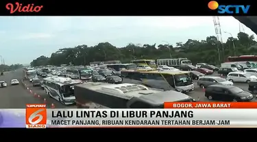 Macet panjang, ribuan kendaraan dari arah Jakarta dan sekitarnya tertahan berjam-jam di ruas Tol Jagorawi.