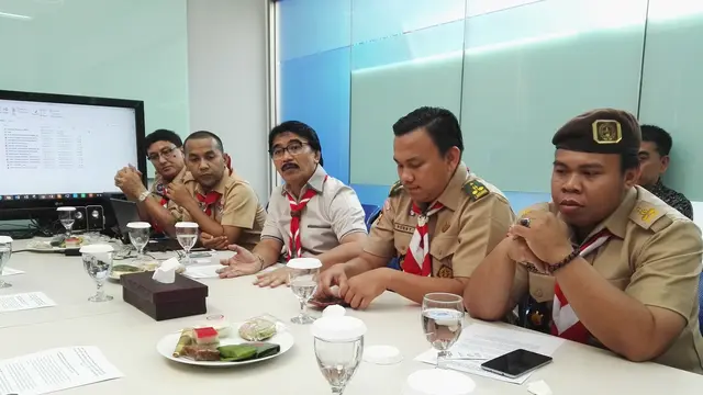 Ketua Kwarnas Pramuka Adhyaksa Dault saat berkunjung ke redaksi Liputan6.com di SCTV Tower, Senayan, Jakarta.