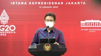 Menteri Kesehatan RI Budi Gunadi Sadikin memberikan keterangan pers usai Rapat Terbatas Evaluasi PPKM di Kantor Presiden Jakarta pada Senin, 10 Januari 2022. (Dok Biro Pers Sekretariat Presiden RI)