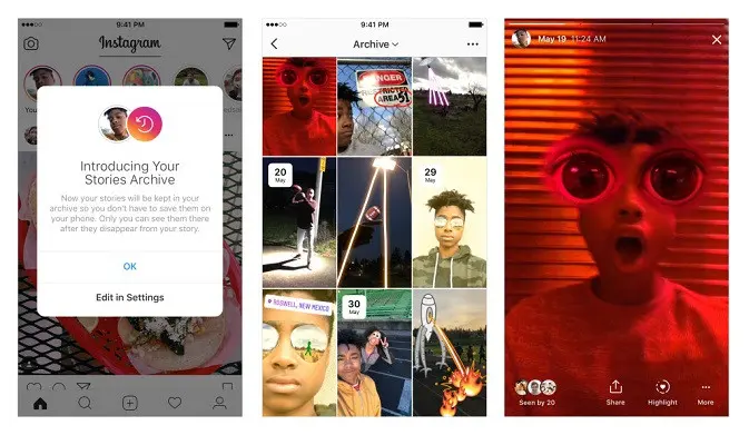 Instagram Stories kini bisa disimpan pengguna di folder archive (kredit: Instagram)