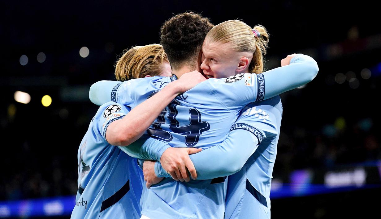 Manchester City sukses mengalahkan Club Brugge dengan skor 3-1 dalam laga matchday 8 League Phase Liga Champions 2024/2025 yang digelar di Etihad Stadium, Kamis (30/1/2025) dini hari WIB. (Mike Egerton/PA via AP)