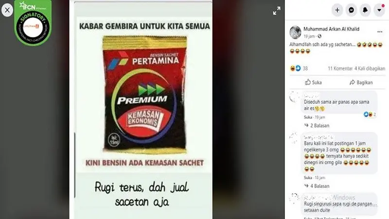 Gambar Tangkapan Layar Foto Hoaks BBM Premium Kemasan Sachet