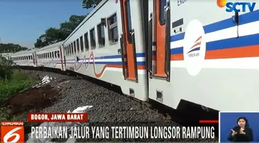 Perbaikan di jalur yang rusak akibat tertimbun longsor tepatnya di Kampung Bantar Panjang, Desa Cibalung, Kecamatan Cijeruk, telah rampung.