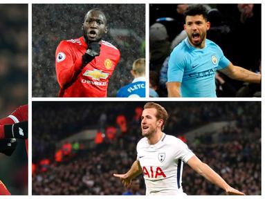 Berikut ini top scorer sementara Premier League musim 2017/2018 hingga pekan ke-24. Harry Kane kembali unggul dari Mohamed Salah dengan torehan 21 gol. (Kolase foto-foto AP dan AFP)