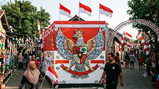 Desain Dekorasi HUT RI dari Limbah Plastik yang Murah tapi Mencuri Perhatian/AI Generated