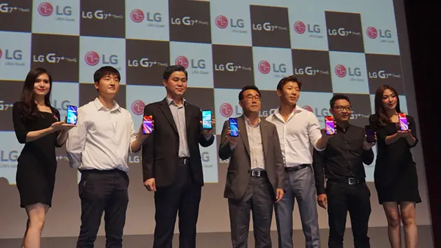 Peluncuran LG G7+ ThinQ oleh Presiden Direktur PT LG Electronics Indonesia Seungmin Park di Jakarta, Selasa (22/5/2018).