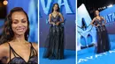 Foto kolase Zoe Saldana saat menghadiri pemutaran perdana  film 'Avatar: The Way of Water' di London, Selasa, 6 Desember 2022. (AP Photo)