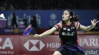 Gregoria Mariska Tunjung takluk dari Ratchanok Intanon di babak kedua pada Indonesia Open 2019 di Istora Senayan, Jakarta, Kamis (18/7/2019). (Bola.com/Peksi Cahyo)