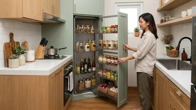 Ide Pantry Geser untuk Dapur Sempit (AI Generated)