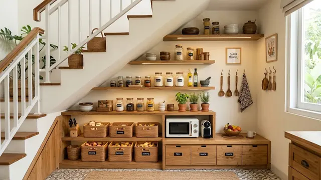 Ide Pantry Mini di Bawah Tangga/AI Generated