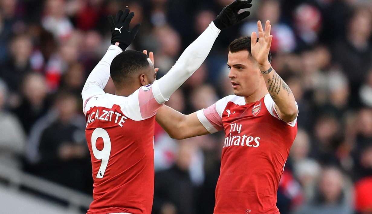Foto Aubameyang Cemerlang Arsenal Hentikan Rekor Kemenangan Manchester United Inggris Bola Com