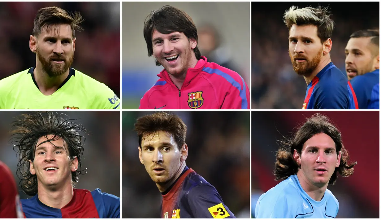 Berikut ini perubahan gaya rambut Lionel Messi selama berkarier di Barcelona. Mulai dari gondrong, cepak sampai punya jambul.