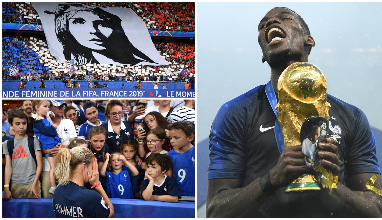 Tim sepak bola wanita Prancis gagal mengikuti prestasi yang diraih Paul Pogba dan kawan-kawan yang mampu menjadi juara dunia. (Kolase Foto-foto AFP)