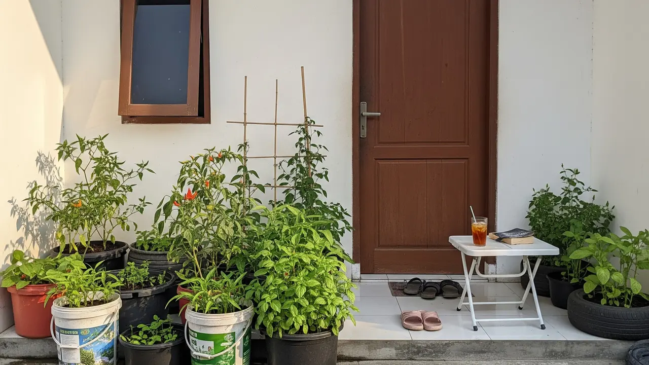 Ilustrasi Berkebun di Depan Kamar Kos