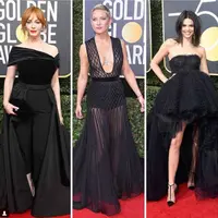 Makeup menawan para artis di acara Golden Globes 2018 dengan dress hitamnya. (Instagram/mycupoftweed).