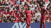 Mohamed Salah saat bermain di pertandingan Liverpool vs Arsenal di Anfield, Minggu (11/05/2025). AP/Jon Super.