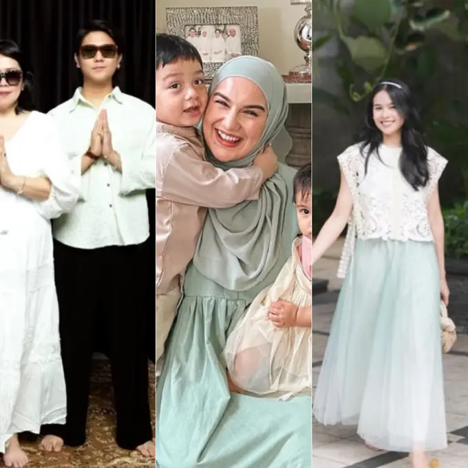 Penampilan Publik Figure Tanah Air Kenakan Baju Lebaran Warna Hijau Sage