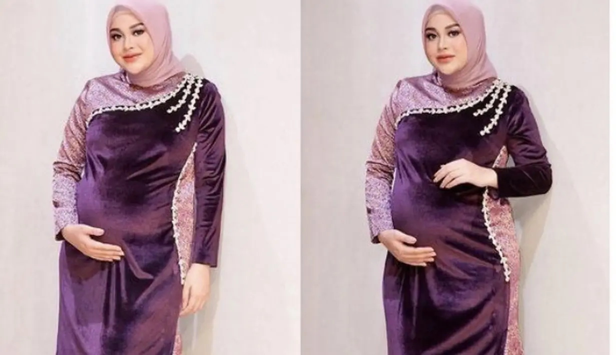 Aurel juga tampil serba ungu dengan model menarik. Di bagian depan dengan bahan velvet, dan sisanya lagi berbahan shimmer. [@erichalamin]