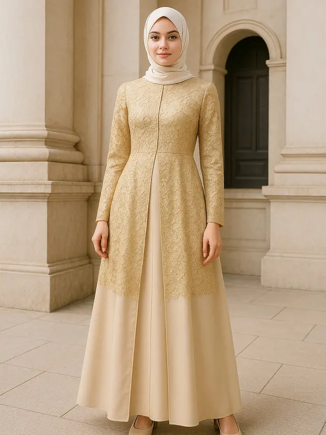 Model Gamis Brokat Belah Tengah