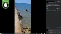 Gambar tangkapan layar video&nbsp;yang diklaim penampakan kepiting raksasa naik ke permukaan di Kupang,&nbsp;NTT. (sumber: Facebook)