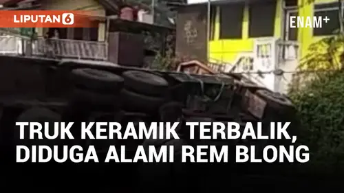 VIDEO: Rem Blong, Truk Keramik Terbalik di Bandung