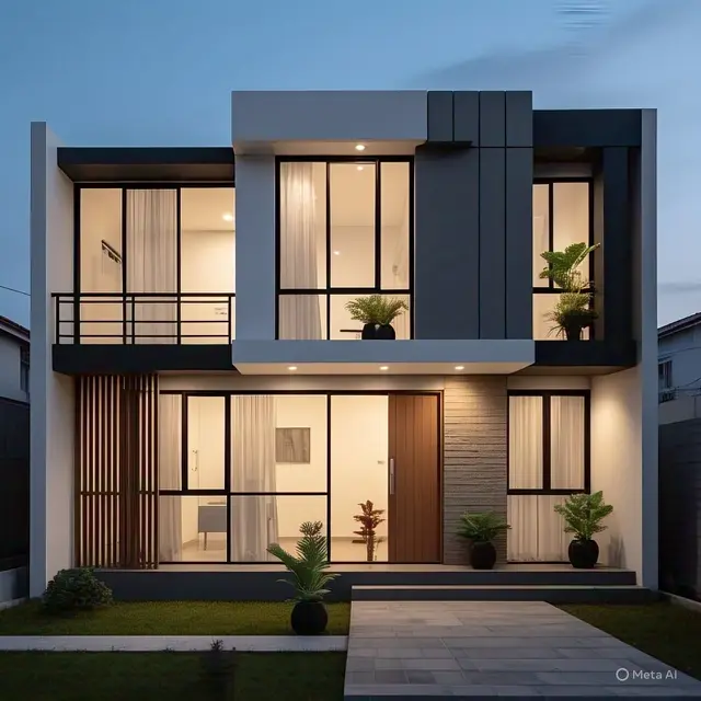 Desain Rumah Minimalis Type 45 dengan Balkon Depan 