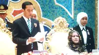 Presiden Jokowi saat dijamu makan malam oleh Sultan Brunei Darussalam Hassanah Bolkiah di Istana Nurul Iman, Bandar Seri Begawan, Sabtu (7/2/2015) (Liputan6.com/Luqman Rimadi)