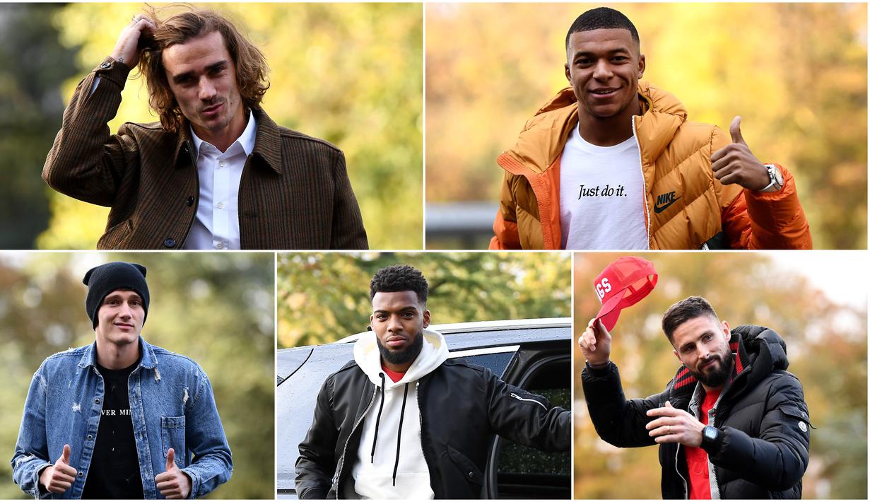 Berikut ini gaya modis para punggawa Timnas Prancis jelang laga Kualifikasi Piala Eropa 2020. (Foto Kolase AFP)