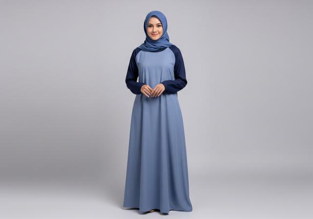 Gamis Lengan Raglan Kombinasi Dua Warna/Ide Model Gamis Simple untuk Kelompok Pengajian (Sumber: gemini.com)