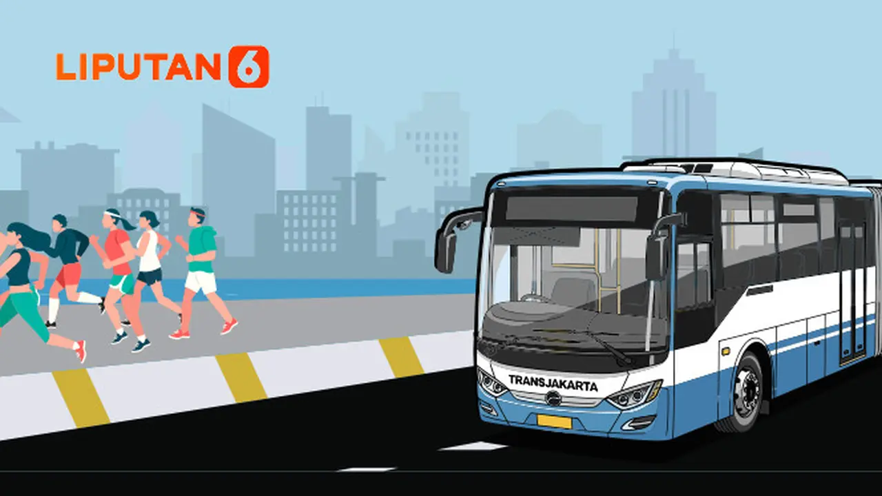 Banner Infografis Perubahan Rute TransJakarta Selama Jakarta Running Festival 2025.