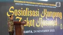 Dirjen Bimas Islam Kamaruddin Amin menyampaikan sambutan saat menghadiri sosialisasi Kampung Zakat Nasional di Jakarta, Kamis (24/11/2022). Kampung Zakat yang berkolaborasi dengan Kemenag, Baznas, LAZ, dan Pemda se-Indonesia untuk pemanfaatan zakat dalam rangka membantu pemerintah dalam pengentasan kemiskinan telah tersebar di 18 titik. (Liputan6.com/Faizal Fanani)