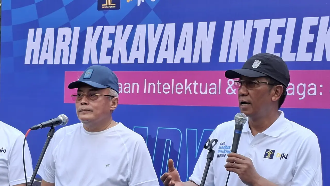 Menteri Hukum (Menkum) Supratman Andi Agtas dalam acara peringatan Hari Kekayaan Intelektual Sedunia, Minggu (26/4/26) di Anjungan Sarinah, Jakarta. (Liputan6.com/Rifqy Alief Abiyya)