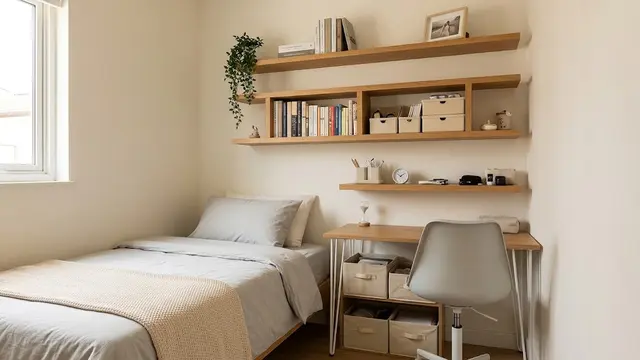 Ide Rak untuk Kamar Sempit agar Tetap Rapi/AI Generated