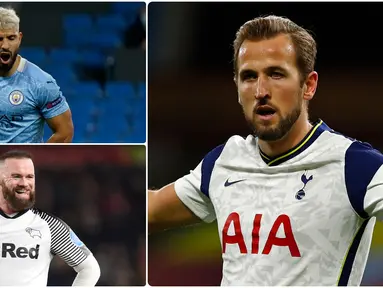Penyerang Tottenham Hotspurs, Harry Kane, masuk dalam daftar pemain tersubur dengan koleksi gol terbanyak di kompetisi Liga Inggris. Berikut Harry Kane dan pencetak gol terbanyak sepanjang sejarah kompetisi Premier League. (kolase foto AFP)
