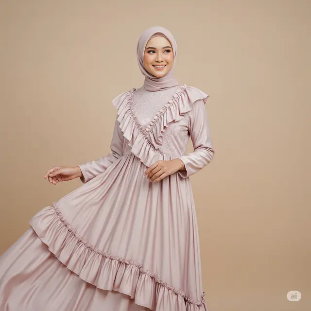 Gaun Maxi Pesta Muslimah Satin Pastel